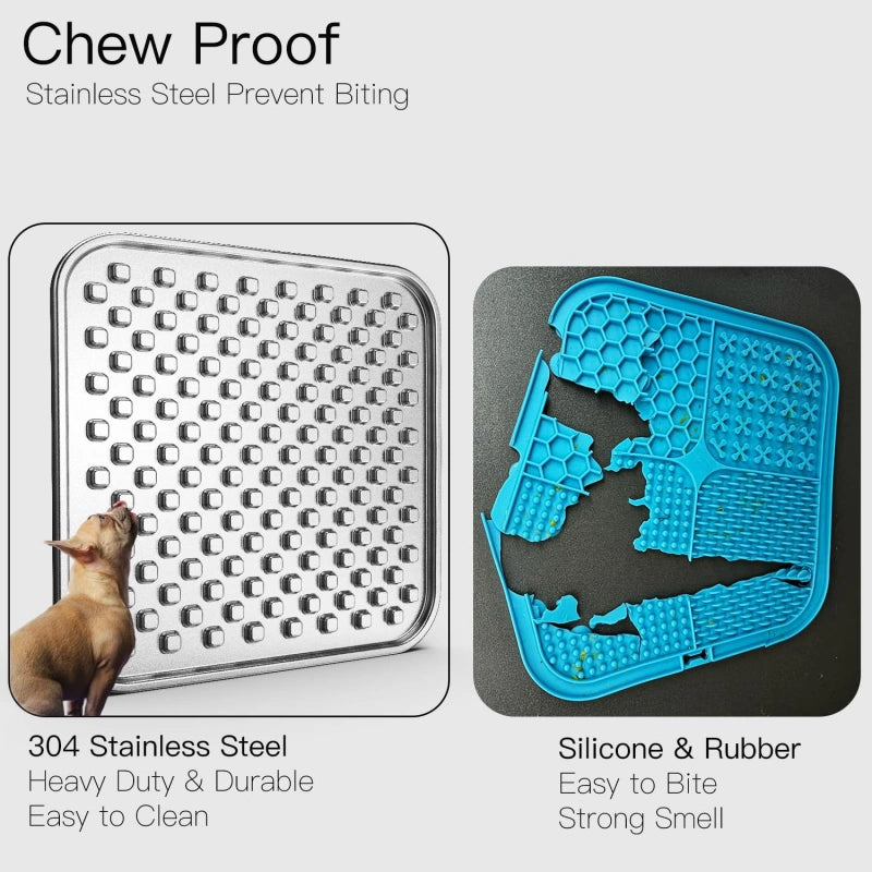 Stainless Steel Lick Mat for Dogs & Cats – Chew-Resistant, Non-Slip Slow Feeder