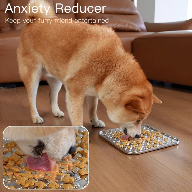 Stainless Steel Lick Mat for Dogs & Cats – Chew-Resistant, Non-Slip Slow Feeder